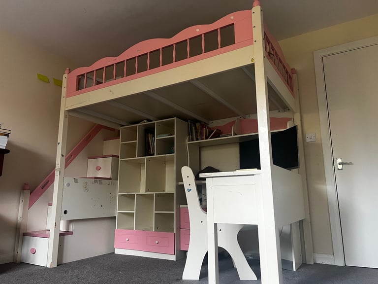 Bunk bed wardrobe desk, table and chair