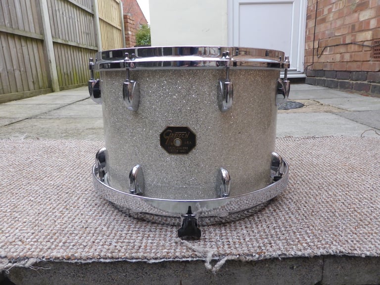 image for Gretsch Drop G 14 x 10 Silver Glass Glitter Tom Drum. Recovered By Eddie Ryan