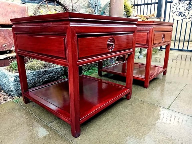 Pair of Heavy Chinese Solid Rosewood Side Tables