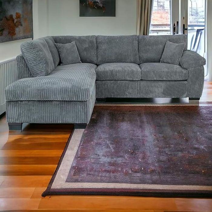 Brand New Sofa Set - Thomes Full Back Jumbo Cord L Shape Corner OR 3+2 Seater Sofa - Grey
