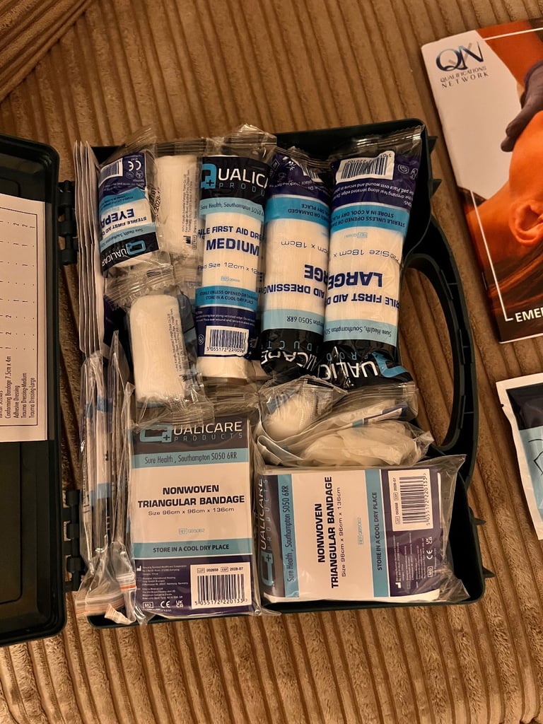 Emergency First Aid Kit, booklet and 2 resuscitation shields