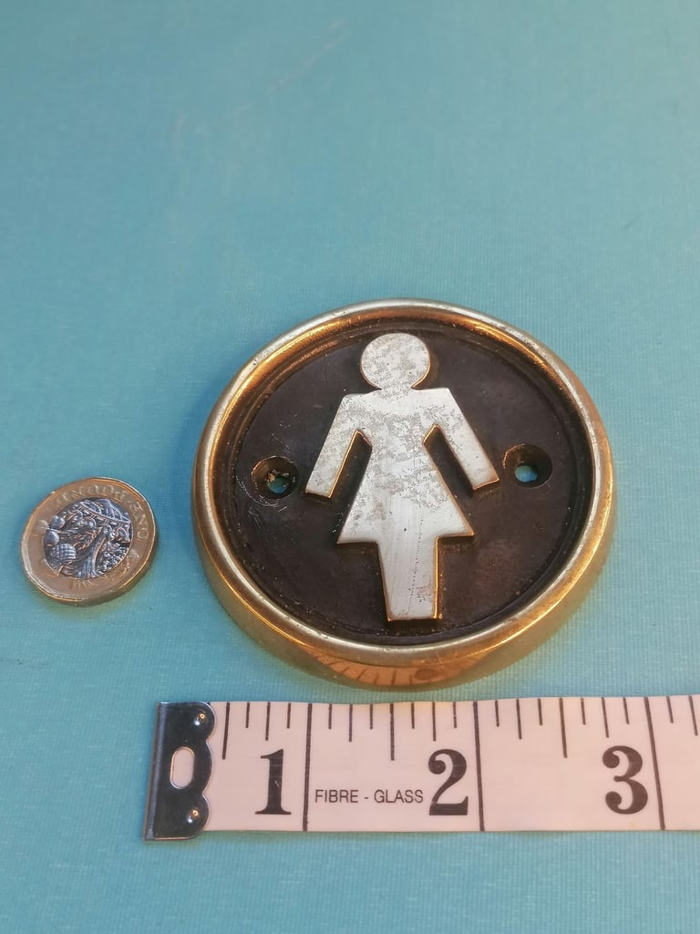Vintage  brass  Toilet Lady door badge. Measurements on my pictures. As seen.