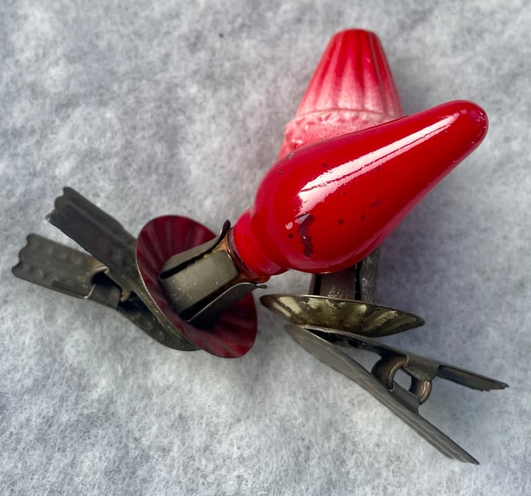 2 Rare Vintage Glass Figural Red Lantern Christmas Light Bulbs Tree Decorations 