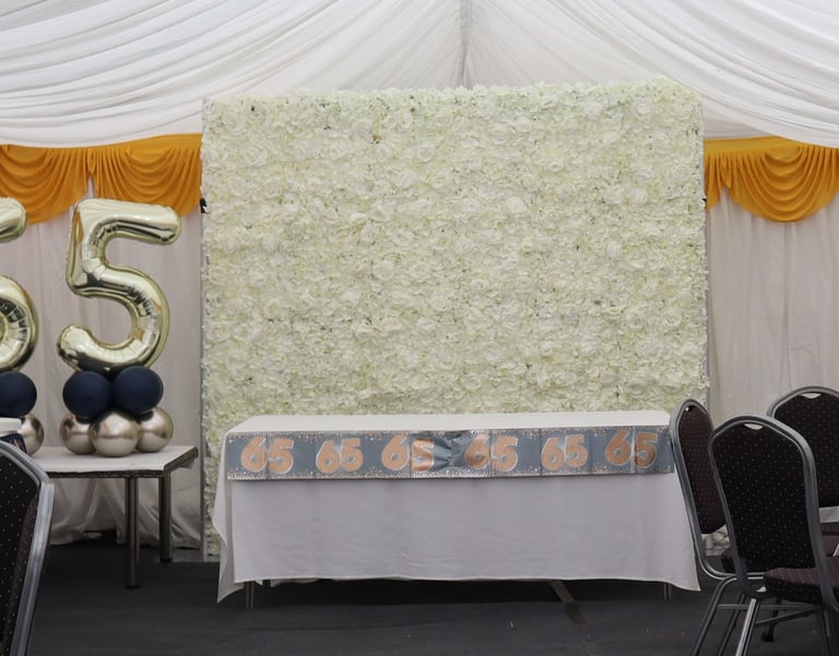 Ivory White Flower Wall Backdrop Hire £150 