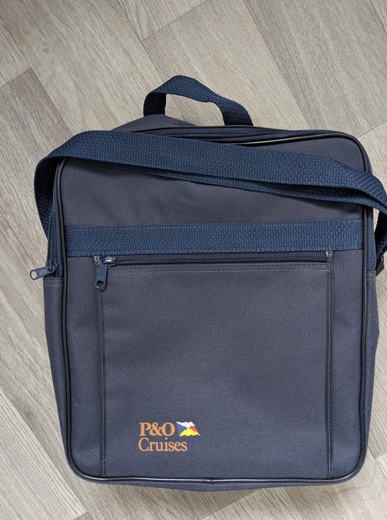 P&O Vintage Cruises Travel Shoulder Messenger Bag Navy Blue Canvas Pair