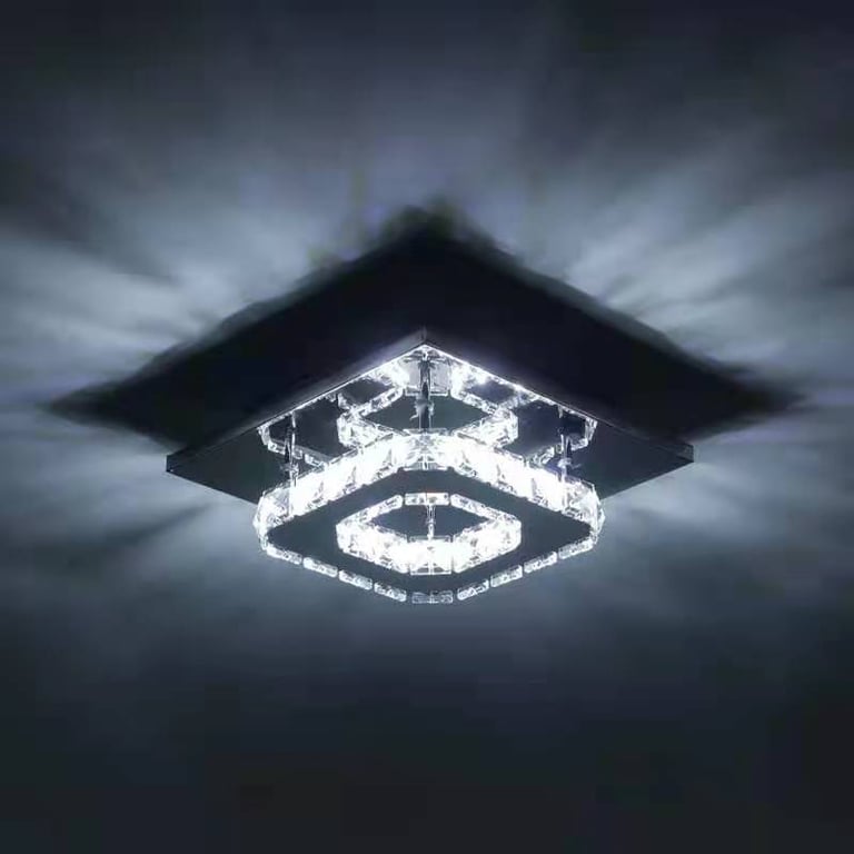 Crystal K9 Glass LED Ceiling Light, Polished Chrome, 21x21x9 cm, Bright ...