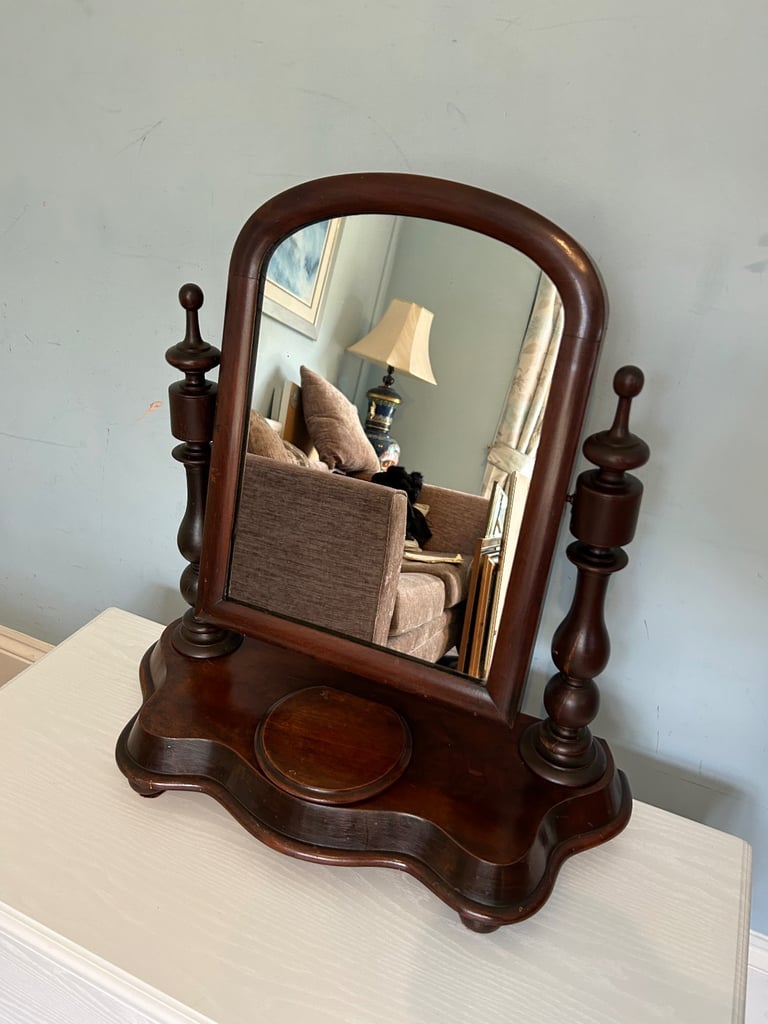 image for Vintage Victorian Solid Mahogany Dressing Table Tilting Mirror H23.5in/60cmW23in/59cm D229