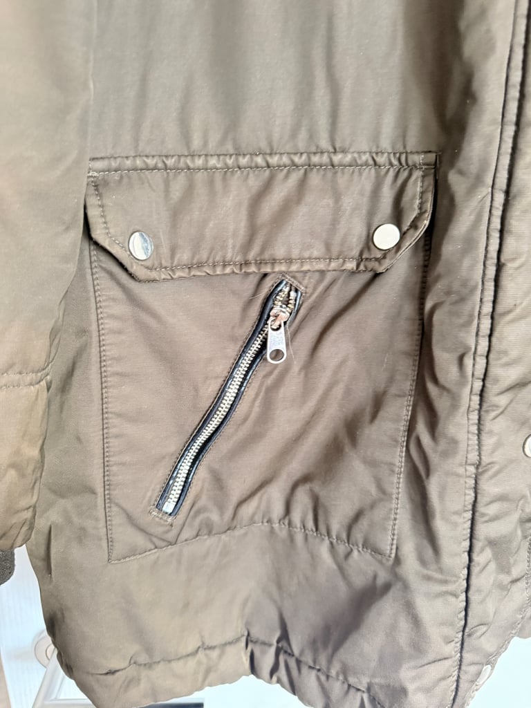 F&F - Olive Green Parka Coat with Faux Fur Hood - Size UK 22