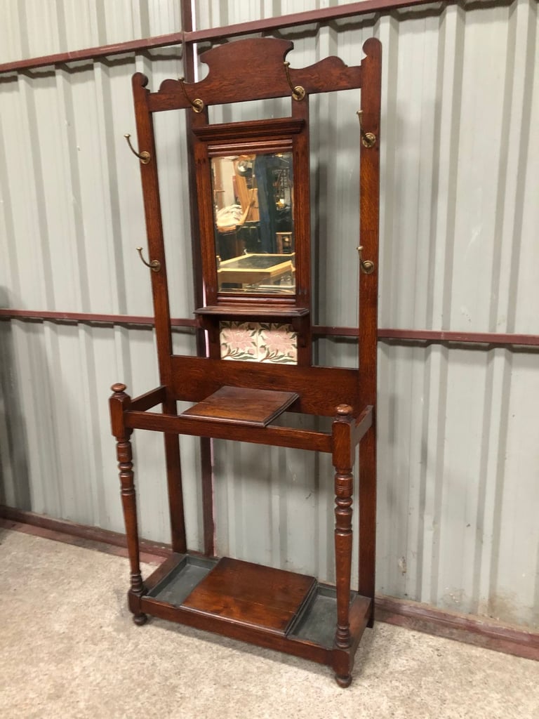 image for Antique Hall Stand with Central Mirror and Stick Stands,