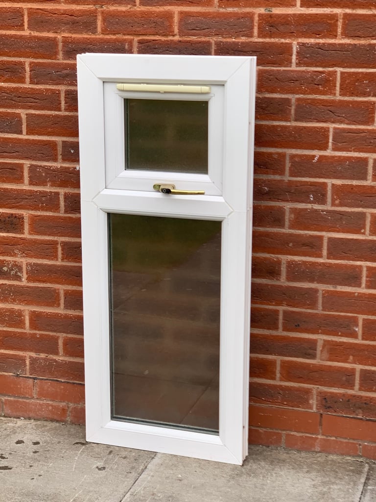 UPVC DOUBLE GLAZED BATHROOM WINDOW WITH TOP OPENER 48.5cm WIDE 113.5cm HIGH
