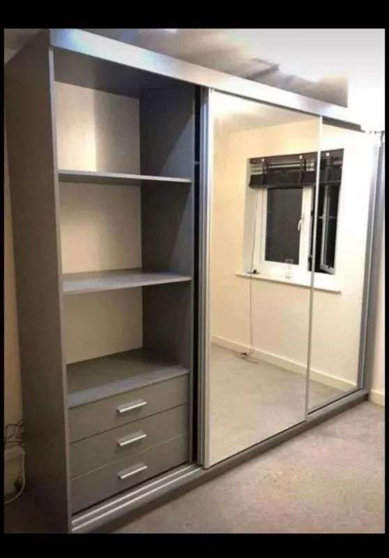 Brand New 2 or 3 Doors Sliding Wardrobe with Mirrors & Drawers in Black Grey White Oak