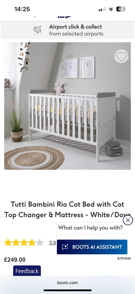 image for Tutti Bambini Rio Cot Bed with Cot Top Changer