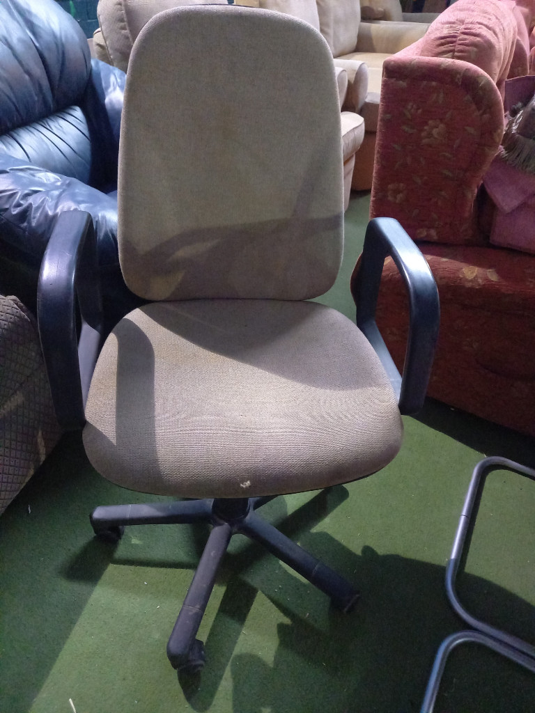 office swivel chair with beige coloured padded seat and back 