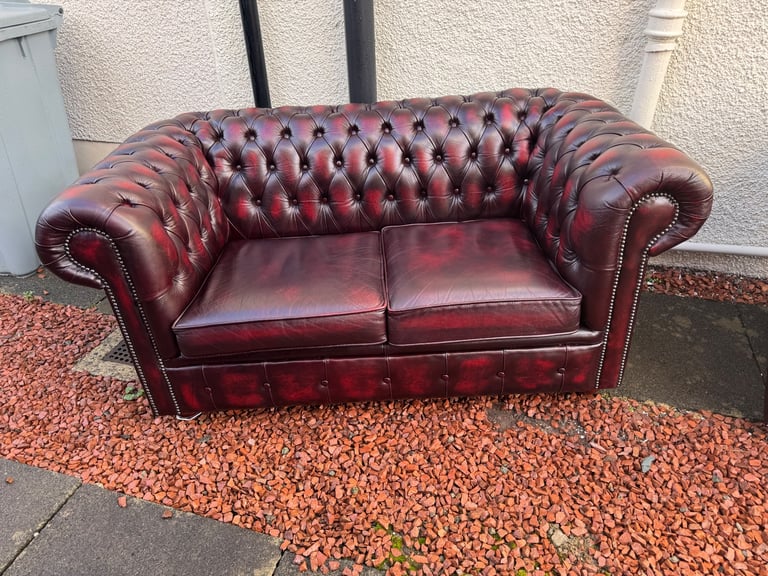 LIKE NEW! Chesterfield Genuine Leather Sofas - (Matching pair 2+2)