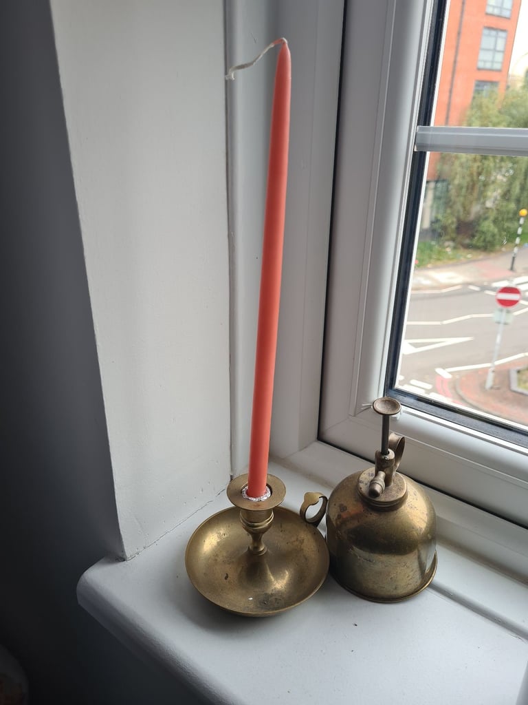 image for Brass candle holder and plant spray (with candles)