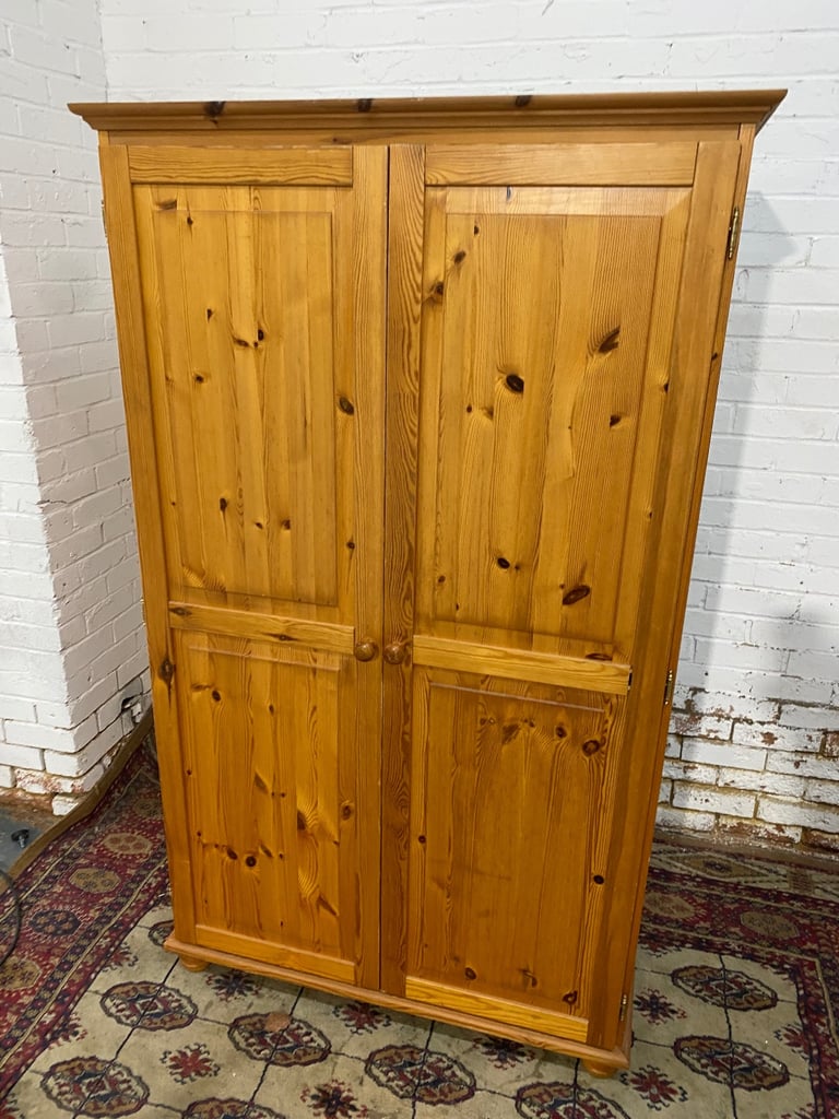 Beautiful Assembled Two Doors Pine Wardrobe 