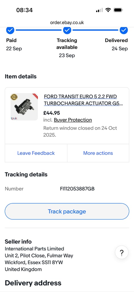 Transit custom turbo actuator for 2016