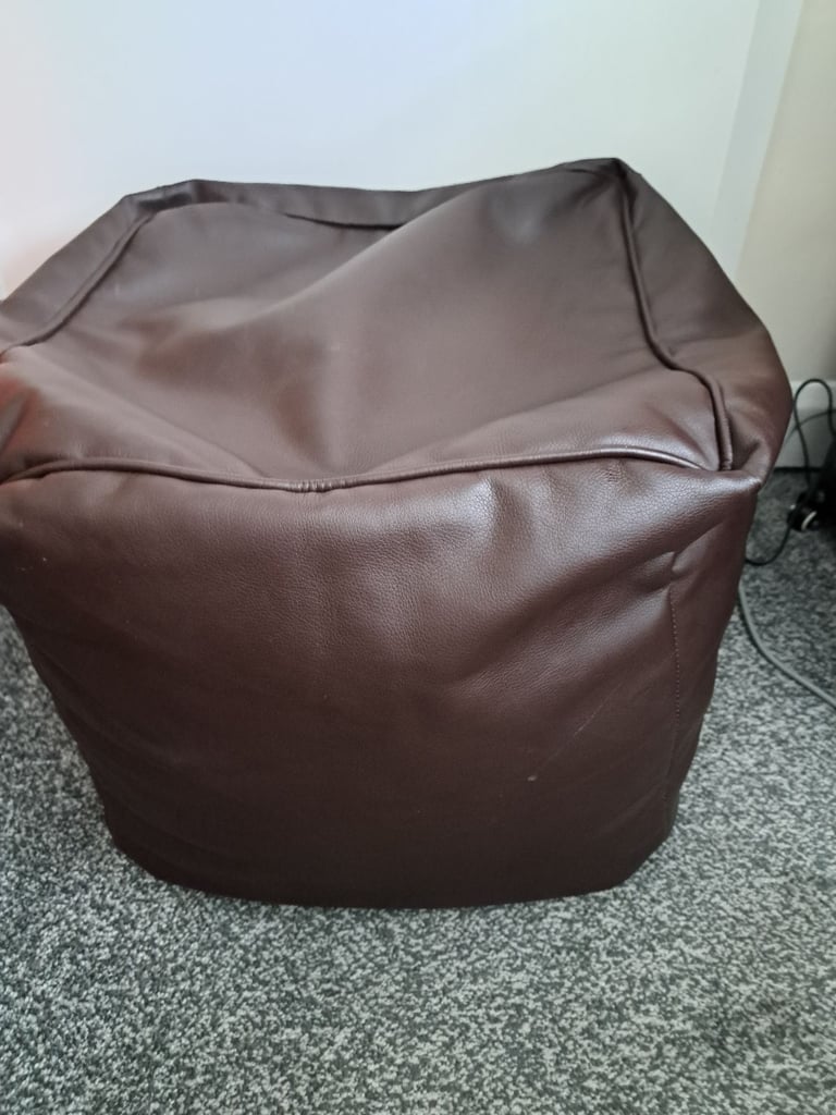 Brown Leather Look Foot Rest Pouffe - Beanbag 
