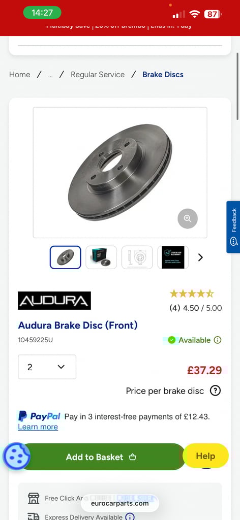 Break pads and discs for ford fiesta eco ecoboost