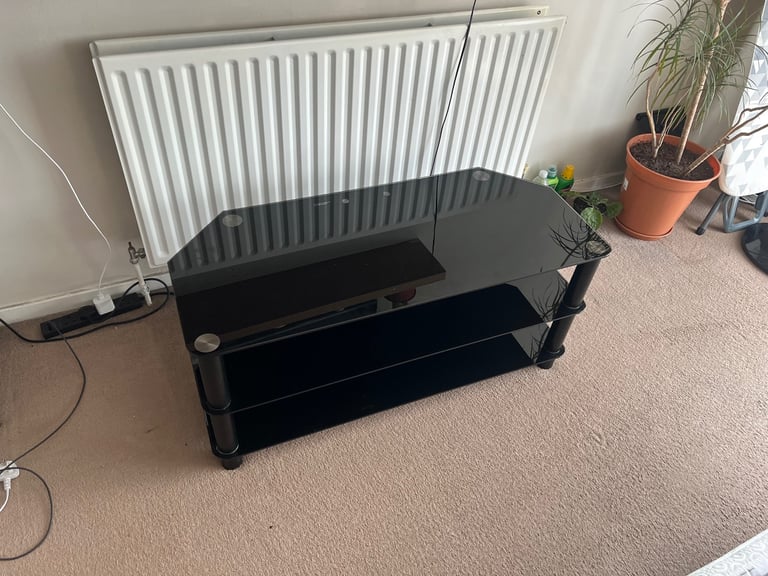 Black Glass TV Stand with Three Shelves