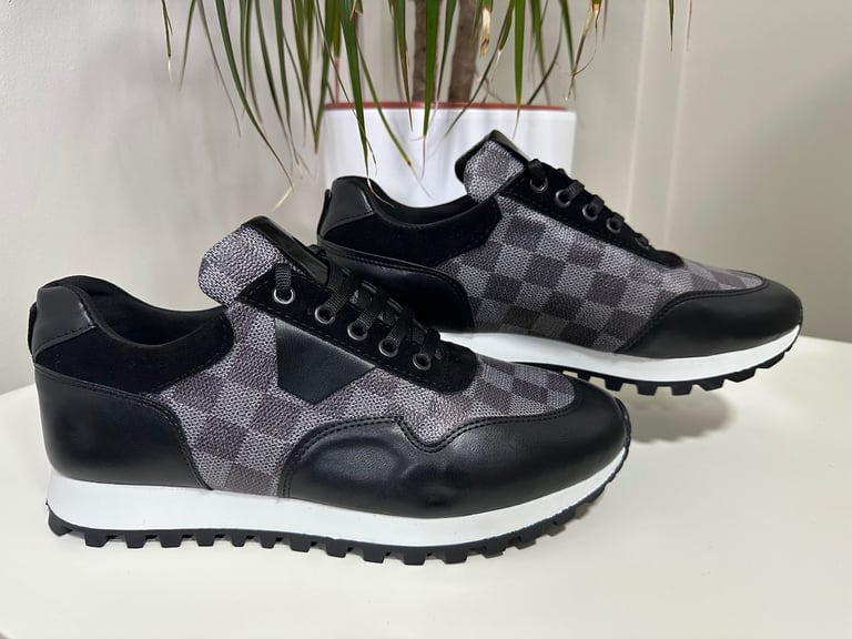 Men’s sports checkered trainers - Black white grey brown off white beige - All sizes UK 7 to UK 11