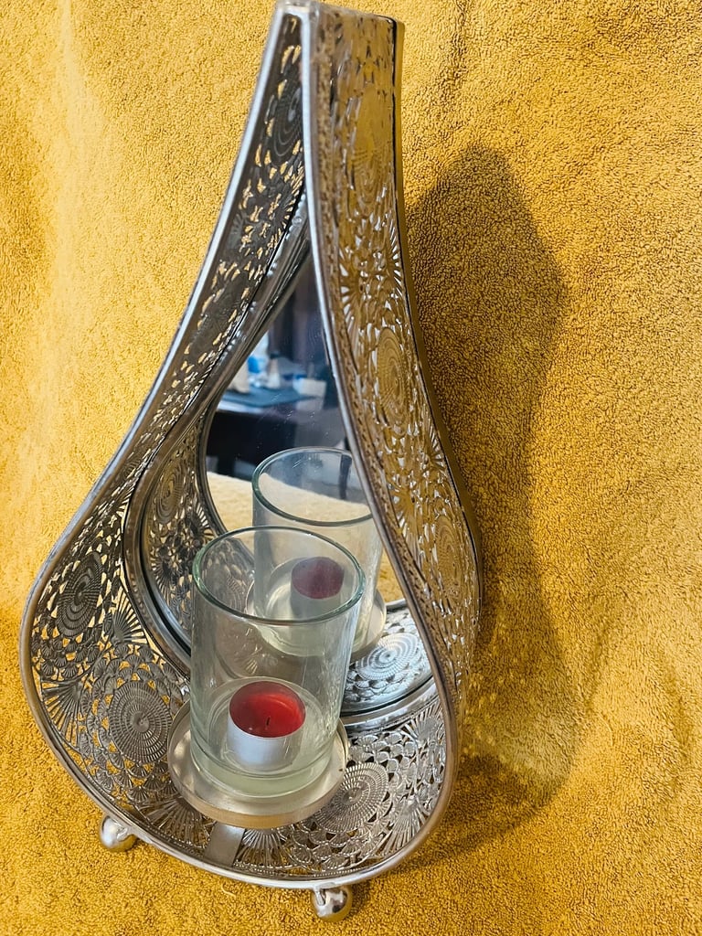 image for Beautiful Silver in colour large Candle Holder with Mirror. holder w