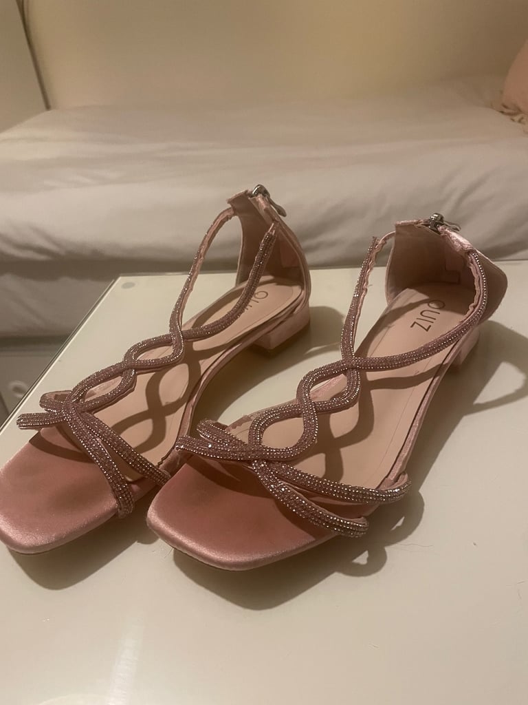 Pink satin diamonte t-strap flat sandal