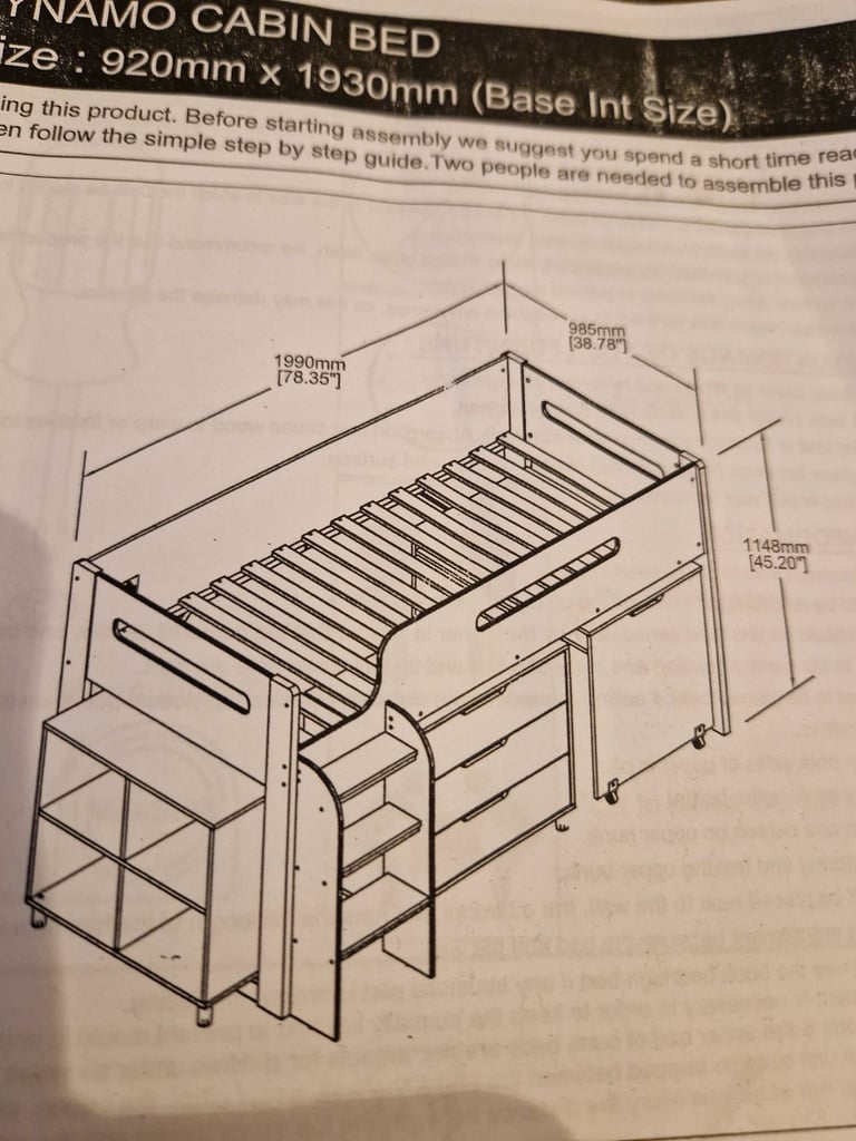 image for Single cabin bed, draws desk and book case