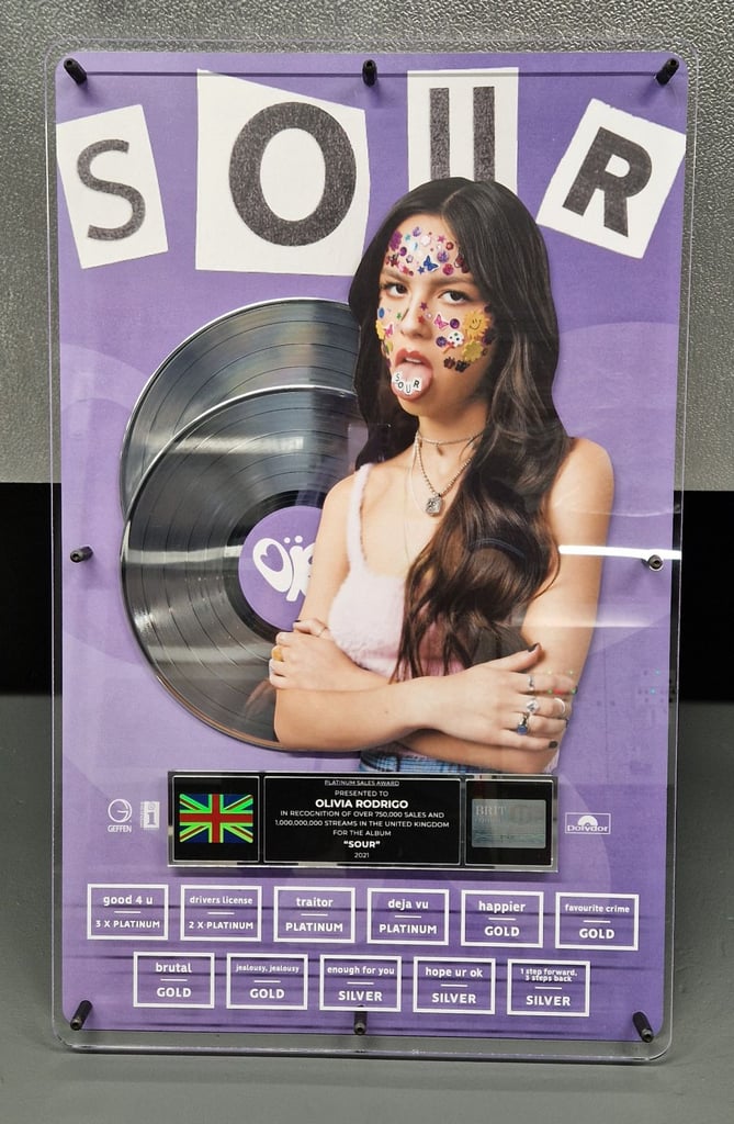 Olivia Rodrigo Platinum Award "Sour" Album 2021. One Of A Kind.