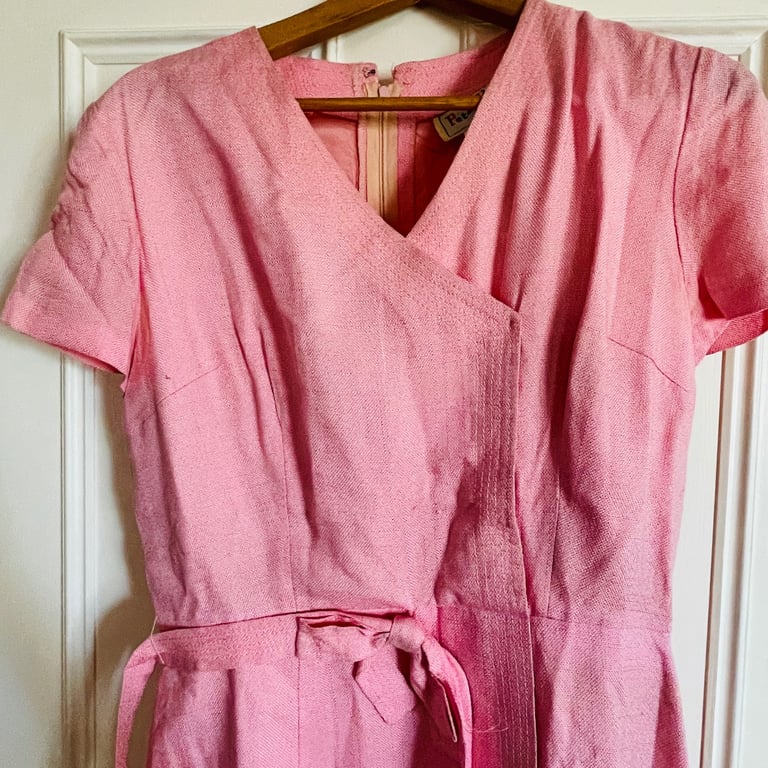 Vintage Peter Barron London Pink Spring Summer Casual Belted Dress UK Size 16