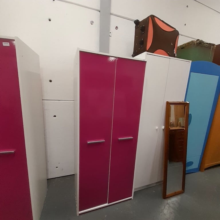 Pink and white 2 door wardrobe 71cm x 50cm x 172cm, Ref:19592