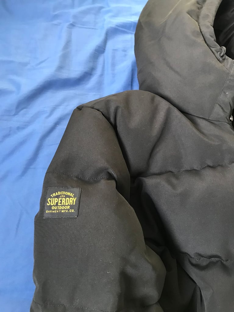 Superdry Everest Short Hooded Puffer Jacket Black Size L Large