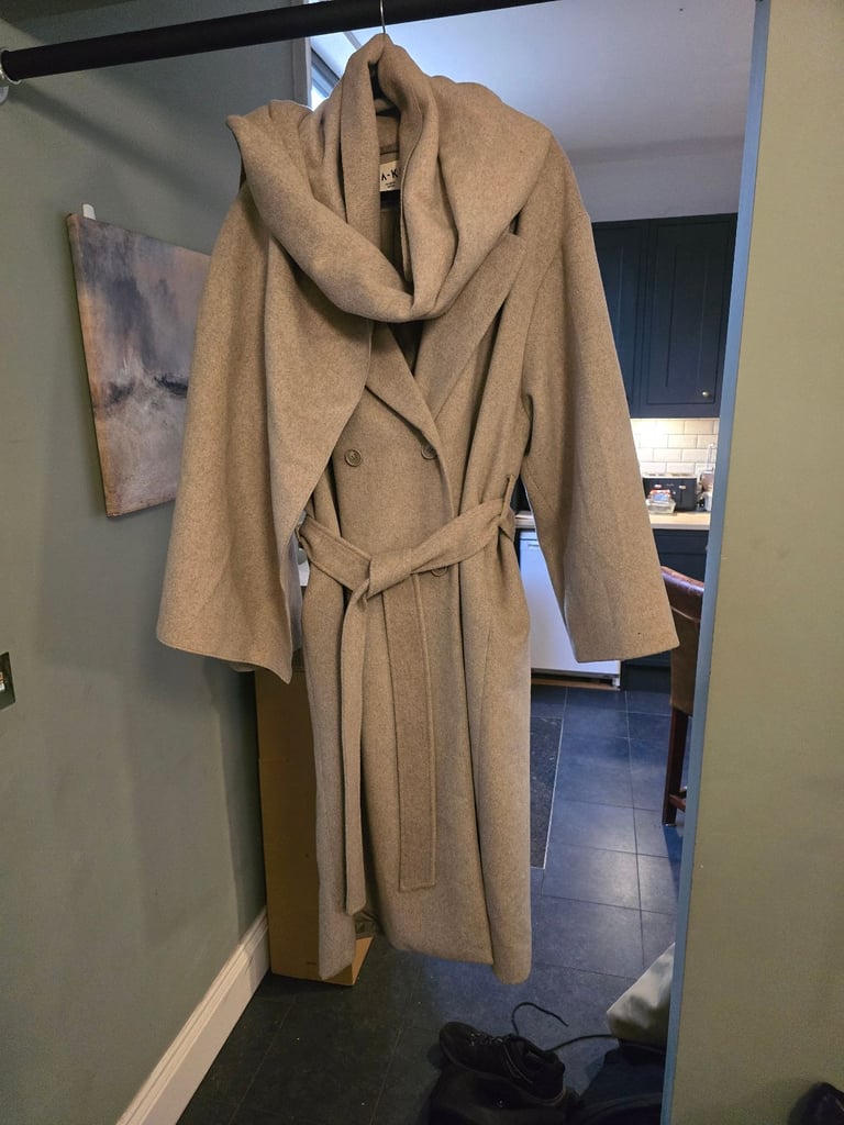 Grey Wool Blend Scarf Coat by NAKDA