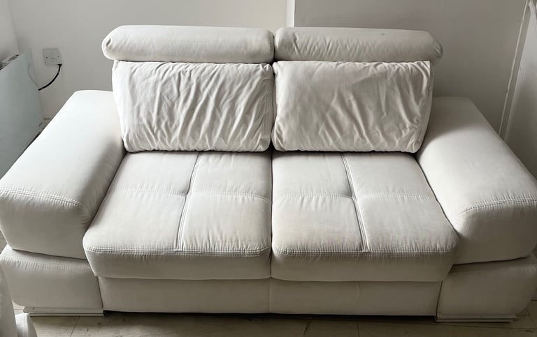 White 2 seater with storage underneath and large armchair