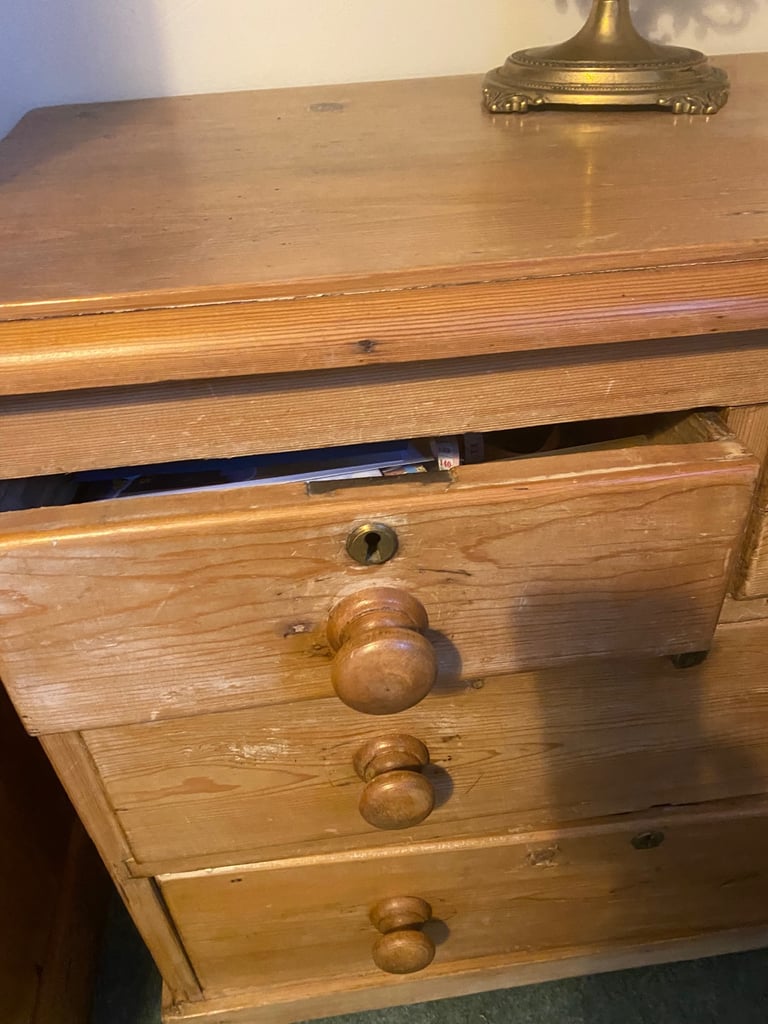 Antique pine wardrobe and chest set 