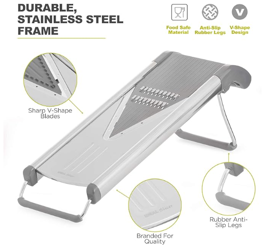 V Slicer Mandolin, 6 in 1 V Blade Vegetable Cutter And Shredder. Professional Mandoline for Chef.