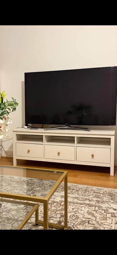 White solid wood Ikea Hemnes TV bench
