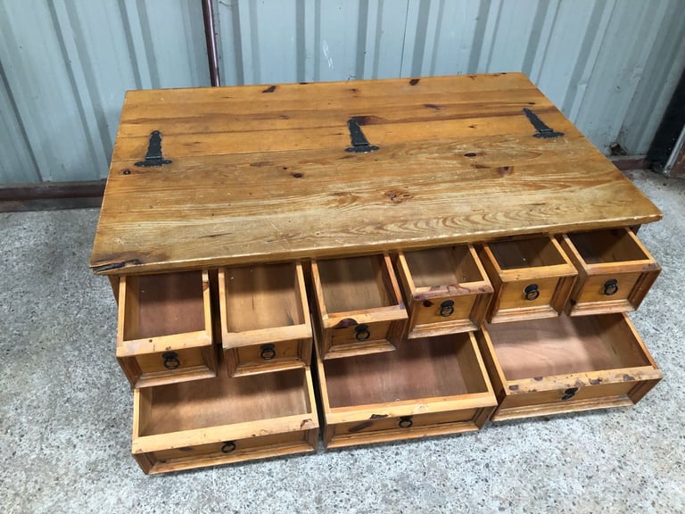 Rustic Storage Box / Coffee Table 9 Drawers, good condition