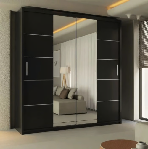 Brand New - Lisbon Mirror Sliding Door Wardrobe - Black - SAME/NEXT DAY DELIVERY