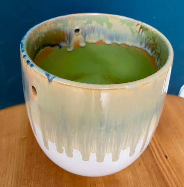 CERAMIC DRIP GLAZE PLANTER POT, HANGING BASKET FLOWERS