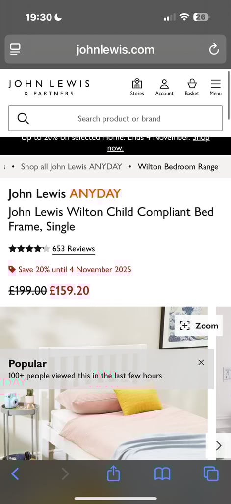 image for John Lewis Single Bed and Mattress 