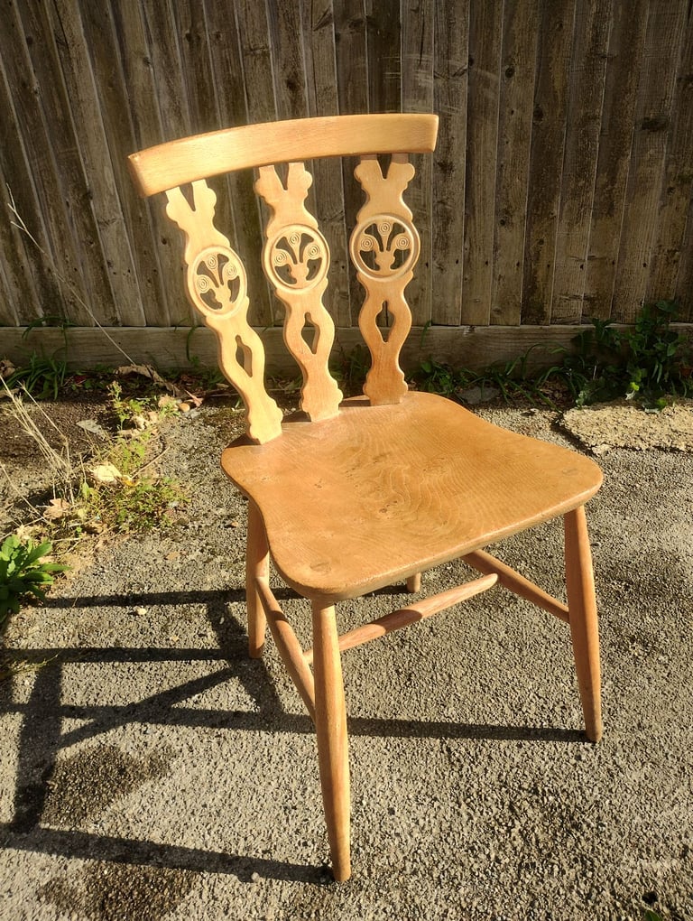 Vintage Ercol Fleur de Lys Wooden Chair