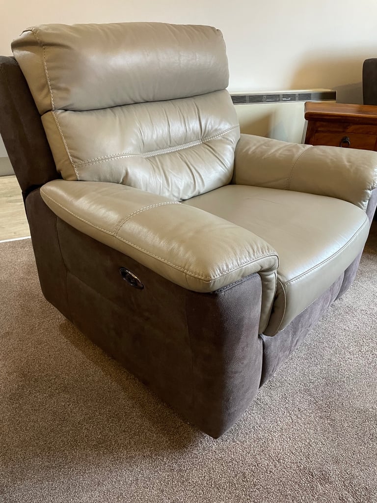 DFS Electric Reclining Sofa and Armchair Suite with Footstool (Immaculate)