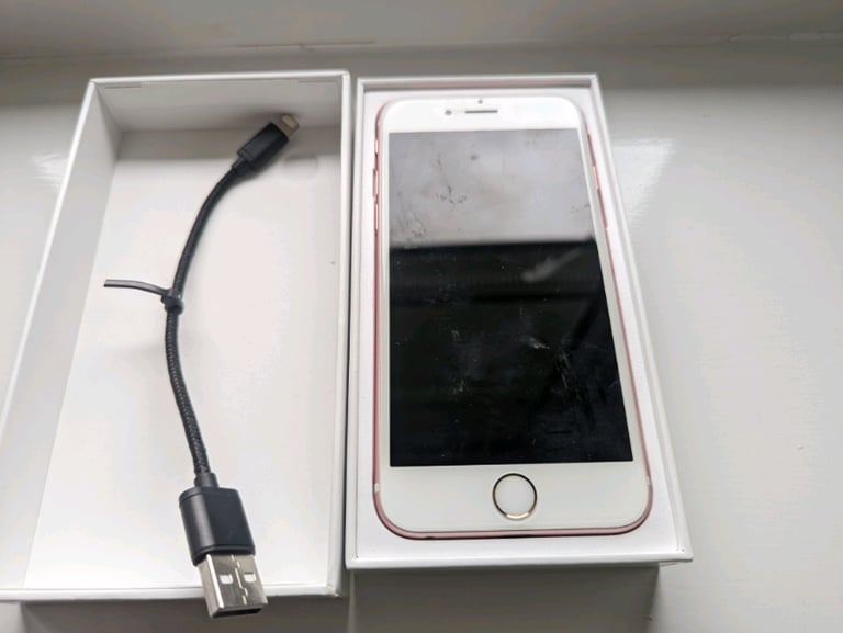 iPhone 6S - metallic pink in box with charging cable
