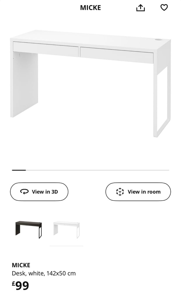 Ikea Micke Desk with 2 draws