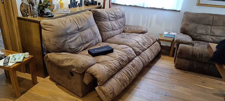 image for Sofology 2.5 SEATER DOUBLE POWER RECLINER sofa in BUCKSKIN BROWN suede