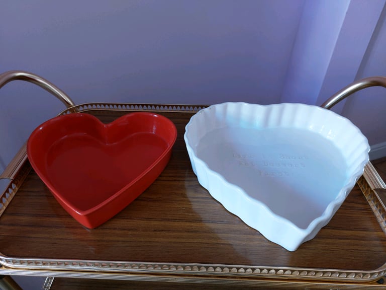 Two Heart Shaped Ceramic Flan Dishes 