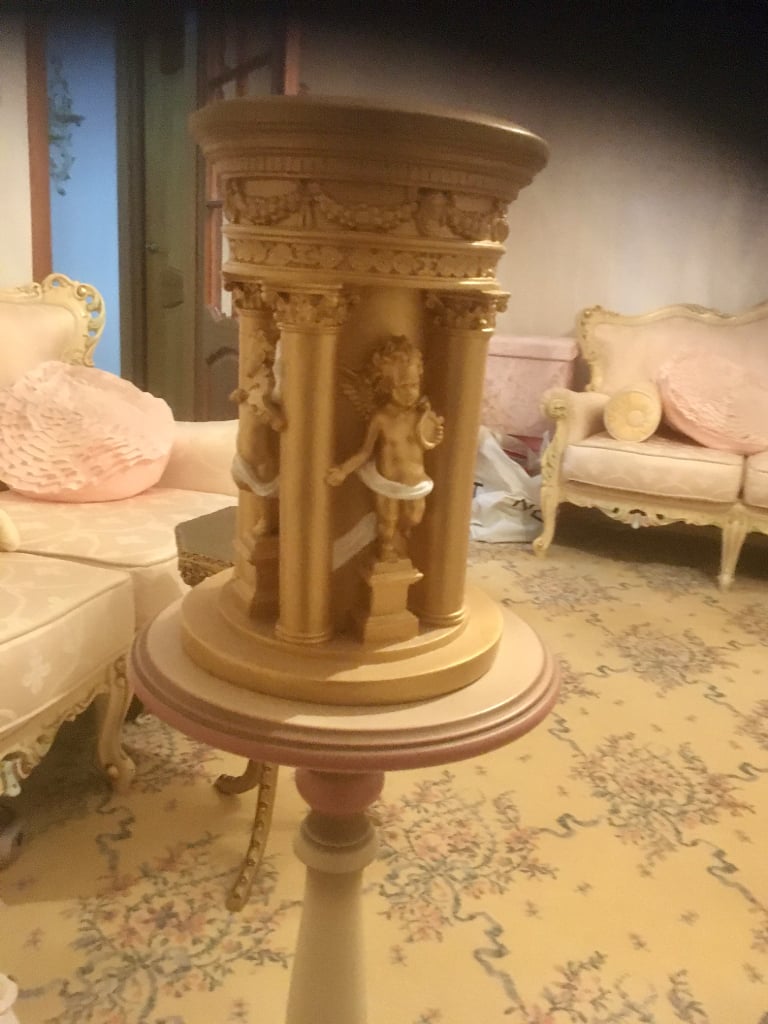 image for gold cherub pillar cupid display stand   Matching candelabra x 2 pillar candle great condition