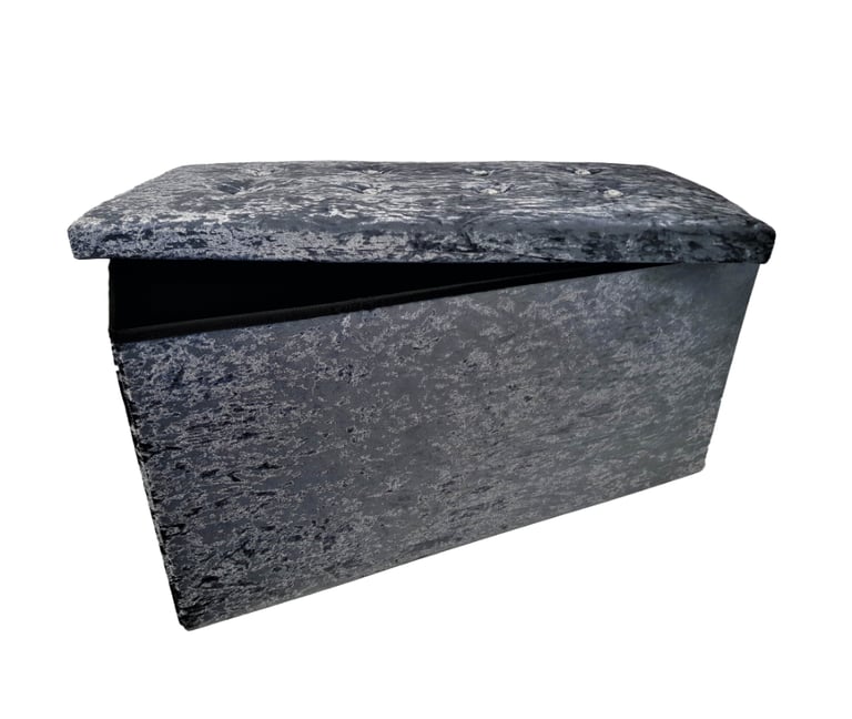 Sale Dark Grey Large Double Crushed Velvet Diamante Ottoman Folding Storage Box Footstool Seat