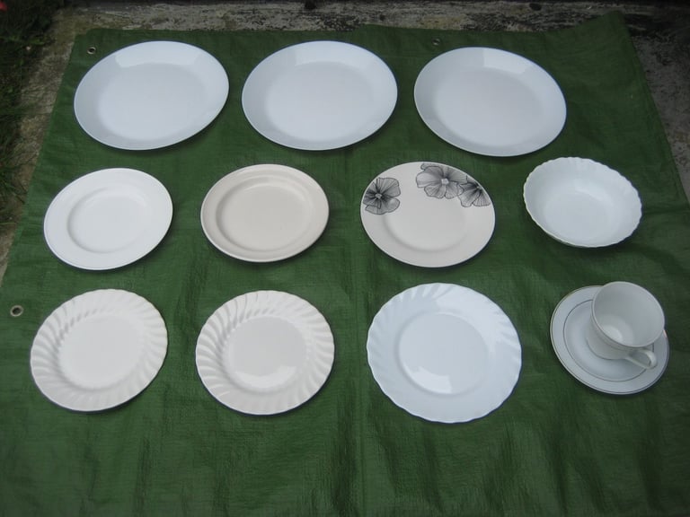 Selection of White Dinnerware - 3 Large Plates, 6 Side Plates, 1 Bowl & Cup & Saucer: All for £8.00